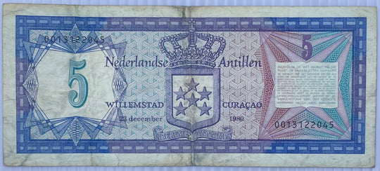 Netherlands Antilles 1981 5 Gulden P-15 Circulated World Banknote Note Shown