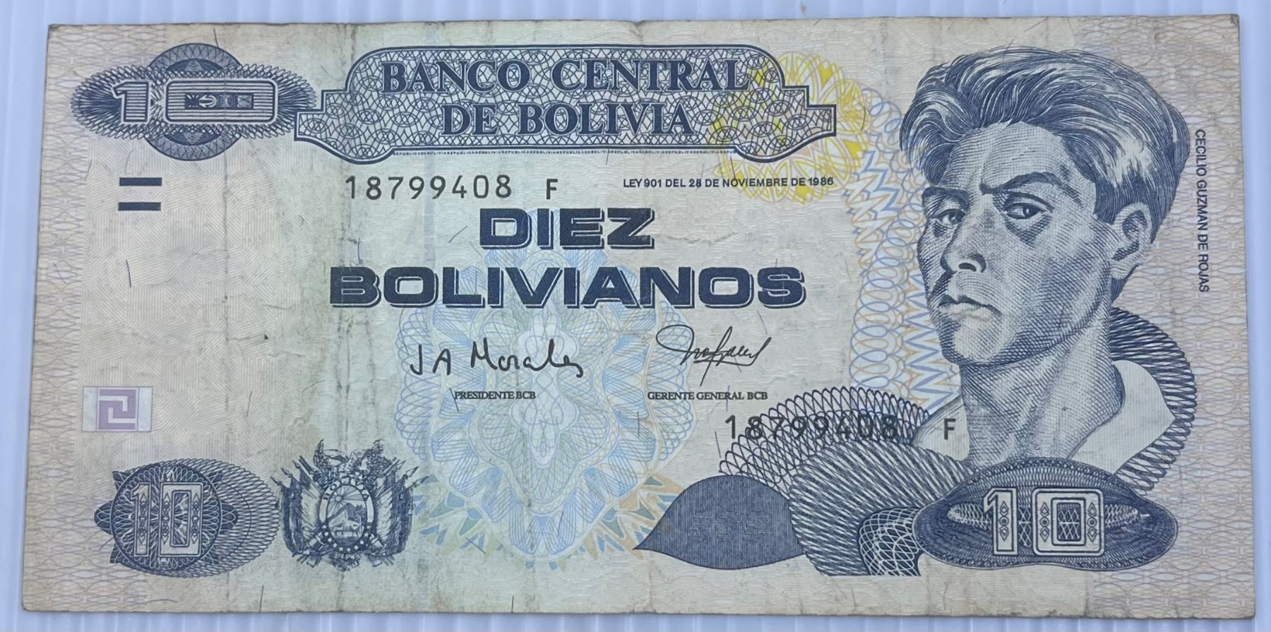 Bolivia 1986 10 Bolivianos P-243 Circulated World Banknote Note Shown — front