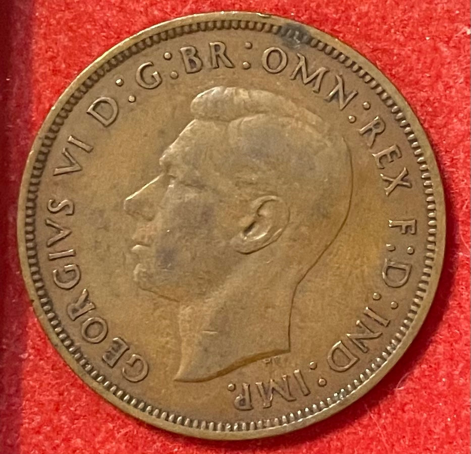 United Kingdom 1938 One Penny Pound Sterling (pre-decimal) KM-845 Circulated World Coin Item Shown — front