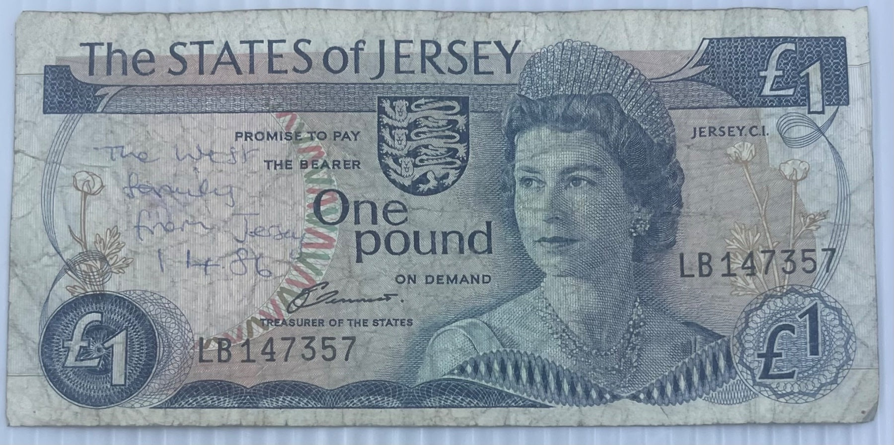 Jersey 1976 £1 Pound P-11 Circulated World Banknote — front