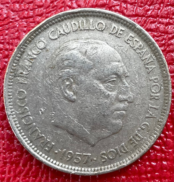 Spain 1957 50 Pesetas Circulated World Coin Item Shown — front