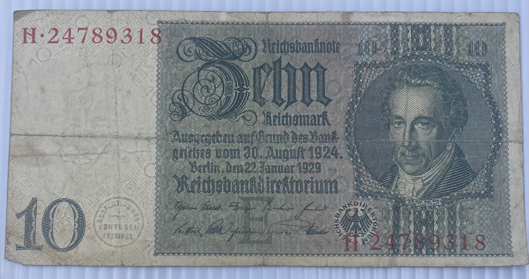 Germany 1929 10 Reichsmark P-181 Circulated World Banknote Note Shown — front