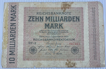 Germany 1923 10 Milliarden Mark P-117 Circulated World Banknote — front
