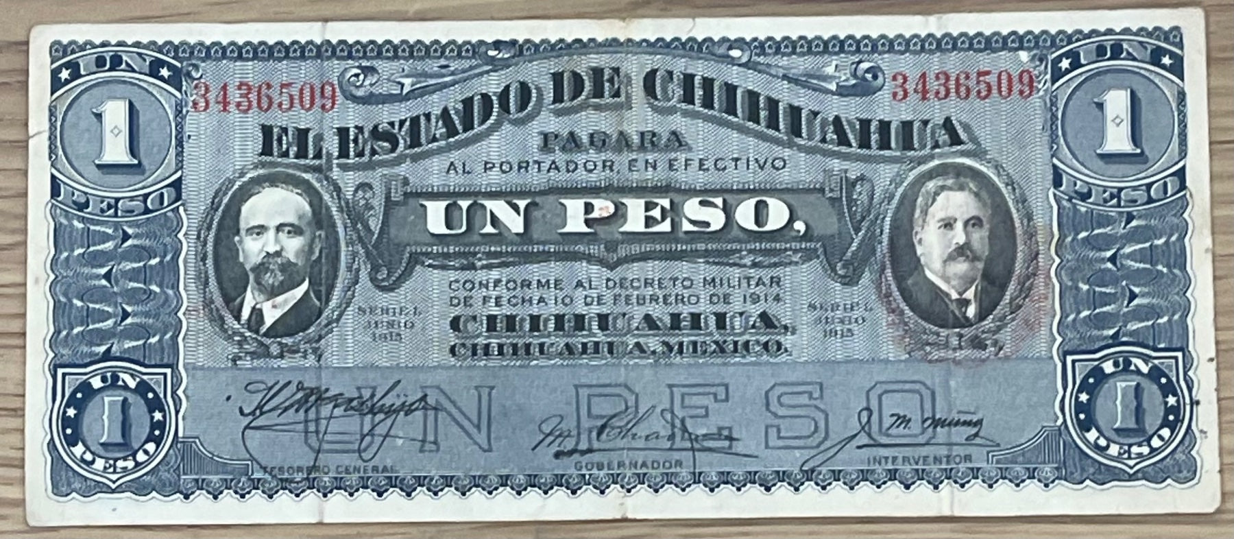 Mexico 1915 1 Peso P-S530 Circulated World Banknote Note Shown — front