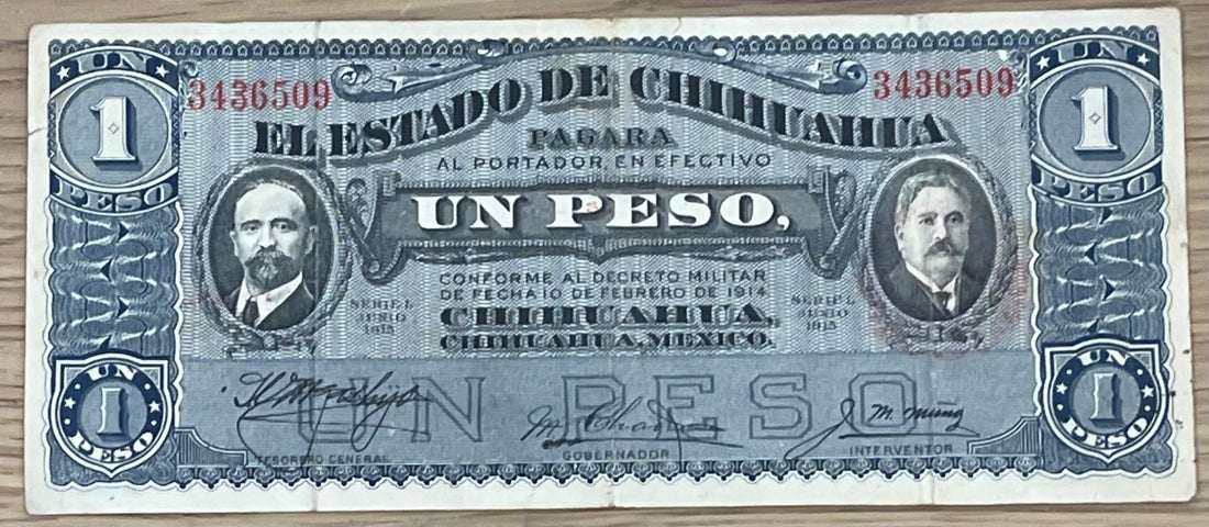 Mexico 1915 1 Peso P-S530 Circulated World Banknote Note Shown — front