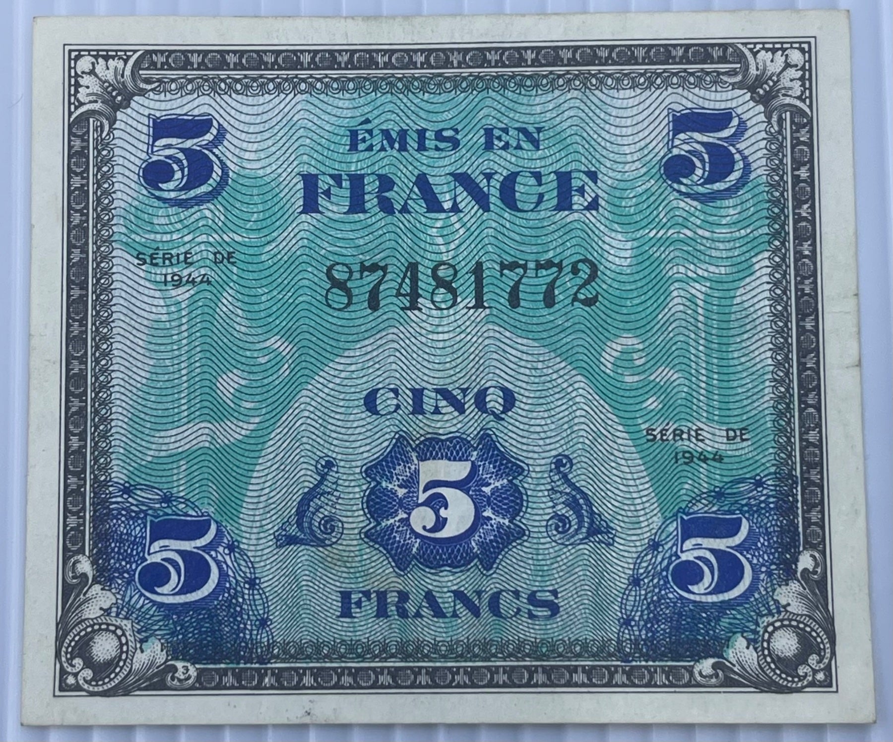 France 1944 5 Francs P-M2 Circulated World Banknote Note Shown — front