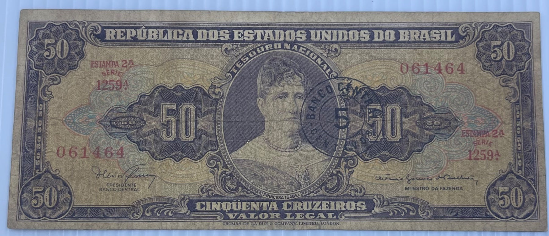 Brazil 1966 50 Cruzeiros P-184 Circulated World Banknote — front