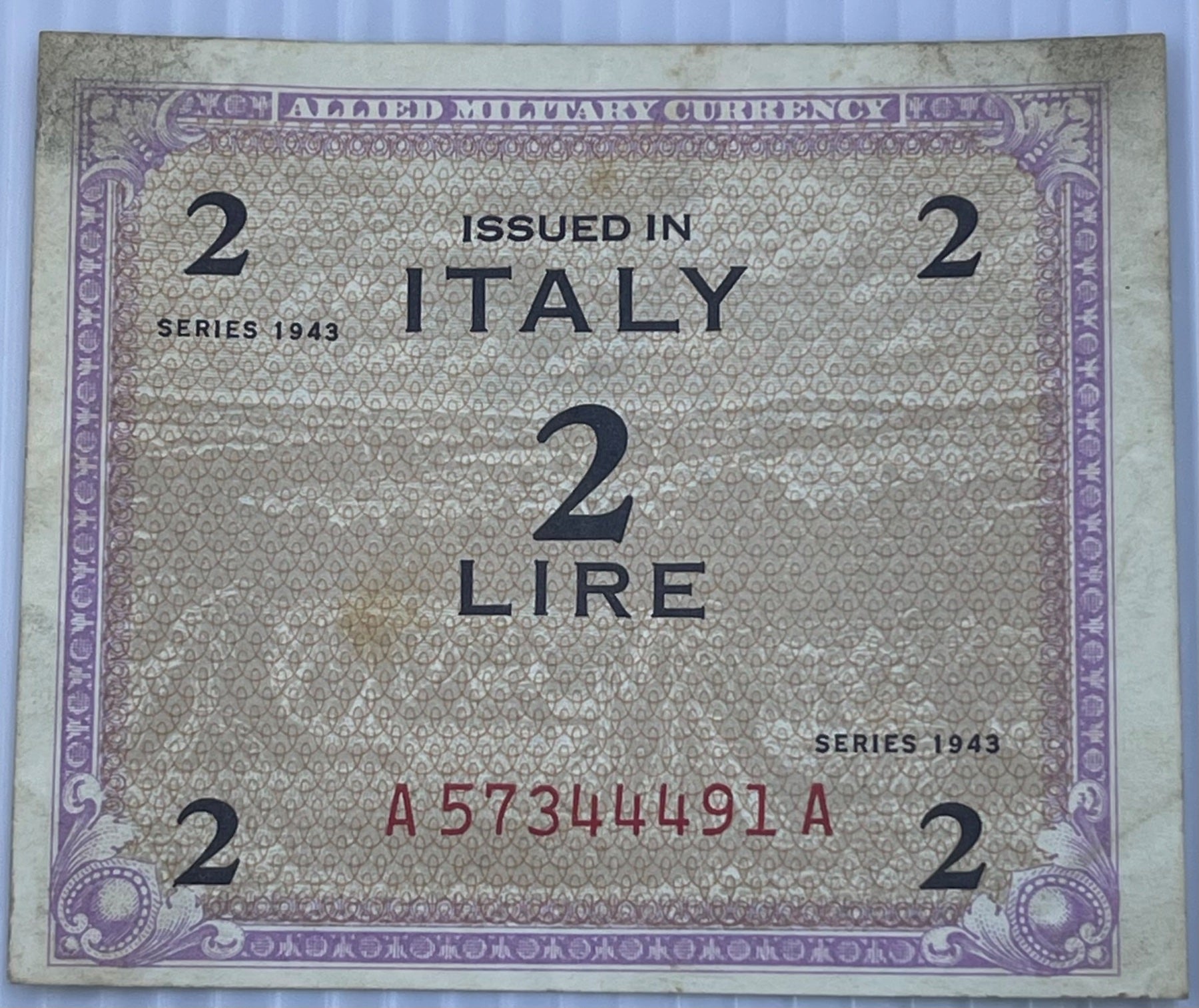Italy 1943 2 Lire M2 Circulated World Banknote — front