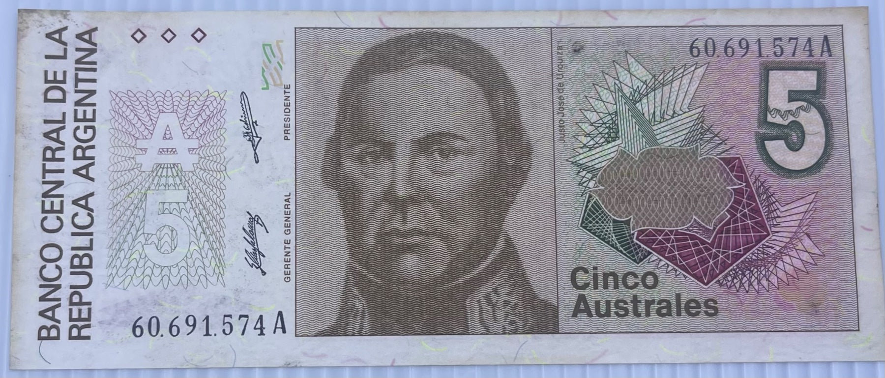 Argentina 1986 5 Australes P-324 Circulated World Banknote — front