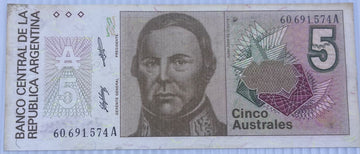 Argentina 1986 5 Australes P-324 Circulated World Banknote — front