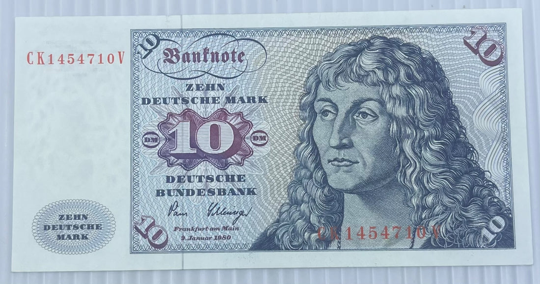 Germany 1980 10 Deutsche Mark P-31 Circulated World Banknote Note Shown — front