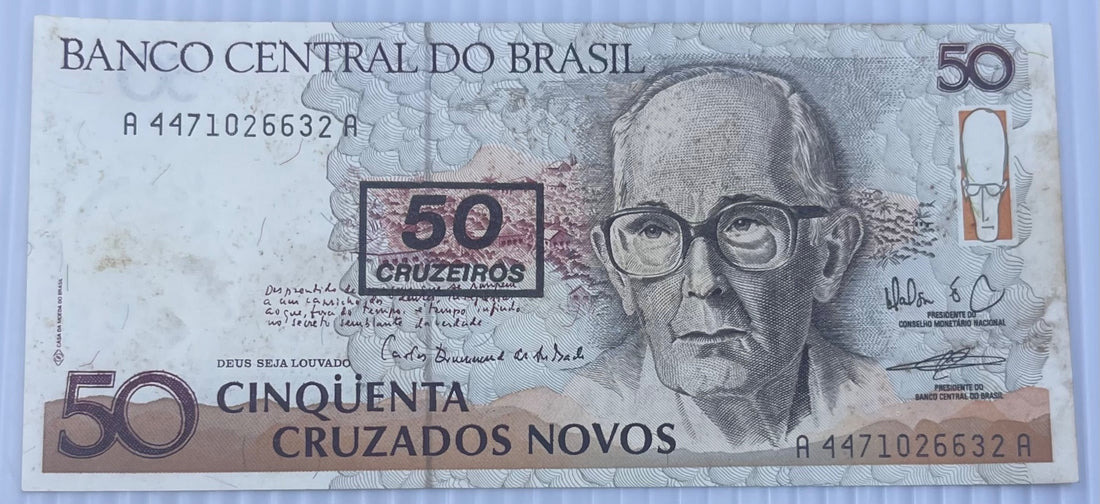 Brazil 1990 50 Cruzeiro P-223 AU World Banknote — front