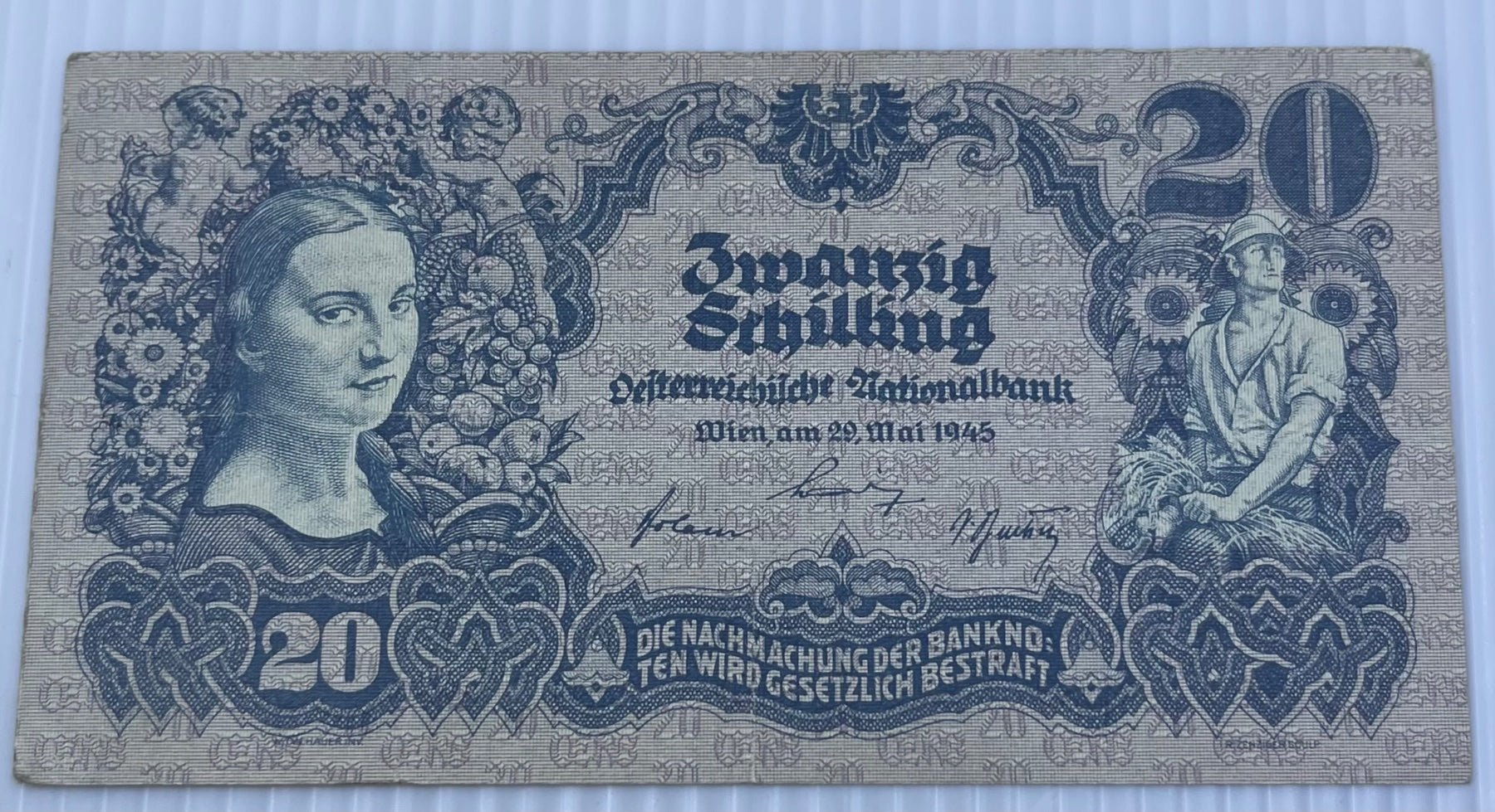 Austria 1945 20 Schilling P-116 Circulated World Banknote — front