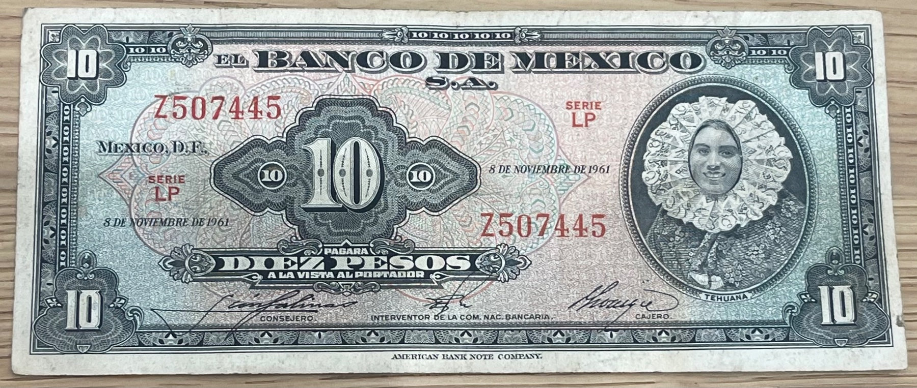 Mexico 1961 10 Pesos P-58 Circulated World Banknote — front