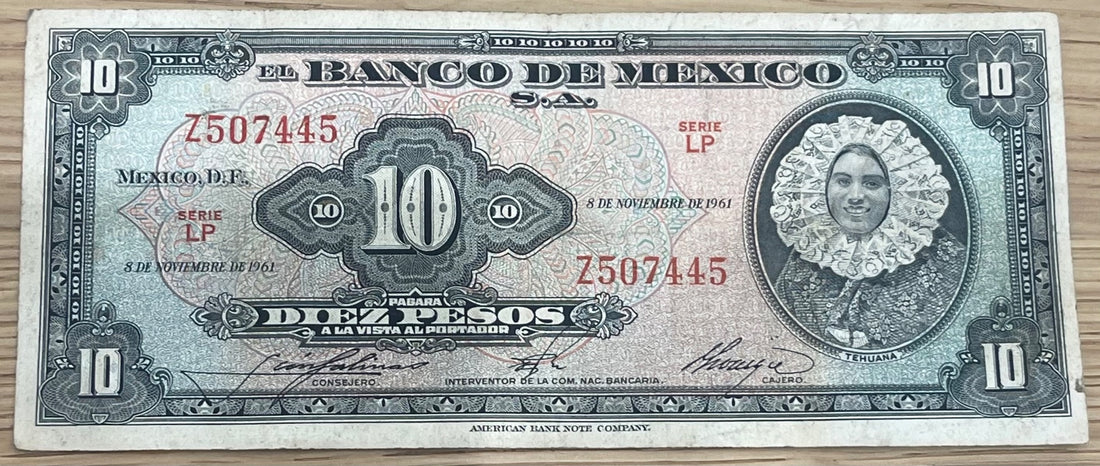 Mexico 1961 10 Pesos P-58 Circulated World Banknote — front