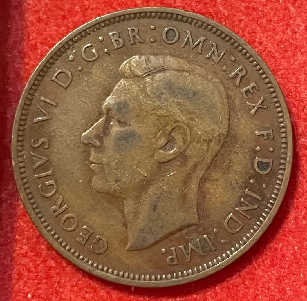 United Kingdom 1937 One Penny Pound Sterling (pre-decimal) KM-845 Circulated World Coin Item Shown — front