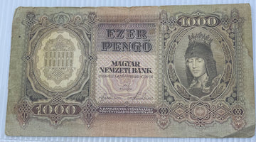 Hungary 1943 1000 Pengo P-116 Circulated World Banknote — front