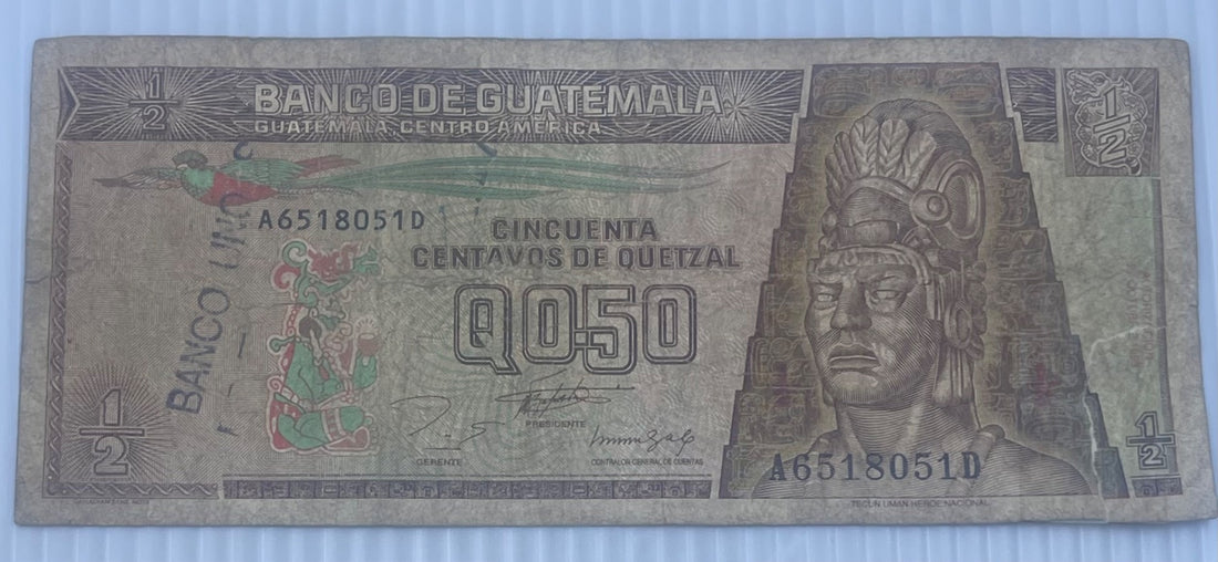 Guatemala 50 Centavos Circulated World Banknote — front