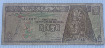 Guatemala 50 Centavos Circulated World Banknote — front
