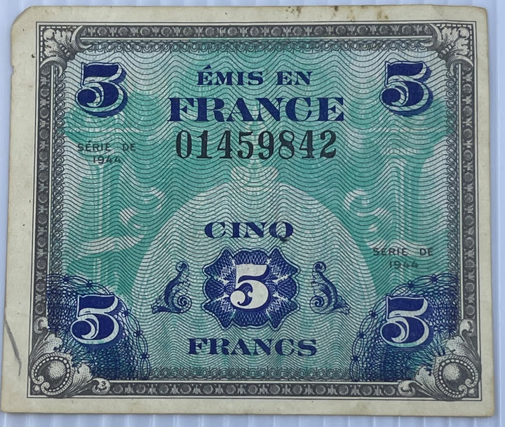 France 1944 5 Francs M2 Circulated World Banknote — front