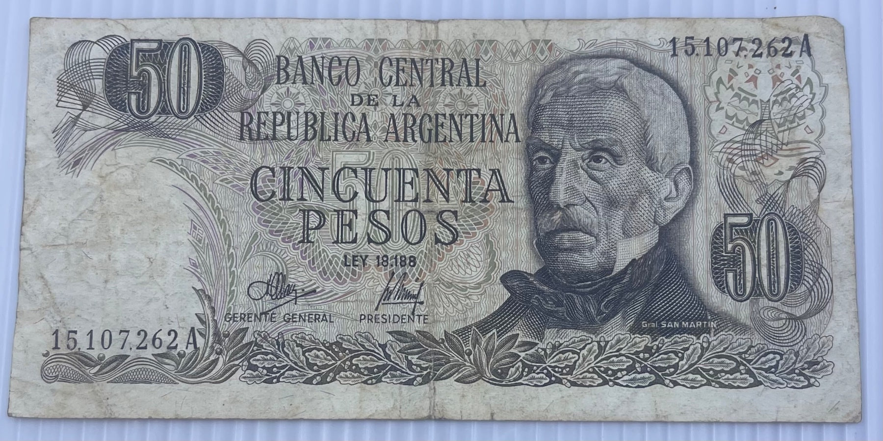 Argentina 1973 50 Peso Ley 18.188 P-290 Circulated World Banknote — front