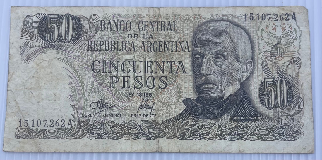 Argentina 1973 50 Peso Ley 18.188 P-290 Circulated World Banknote — front