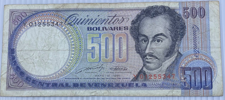 Venezuela 1990 500 Bolívares Circulated World Banknote Note Shown — front