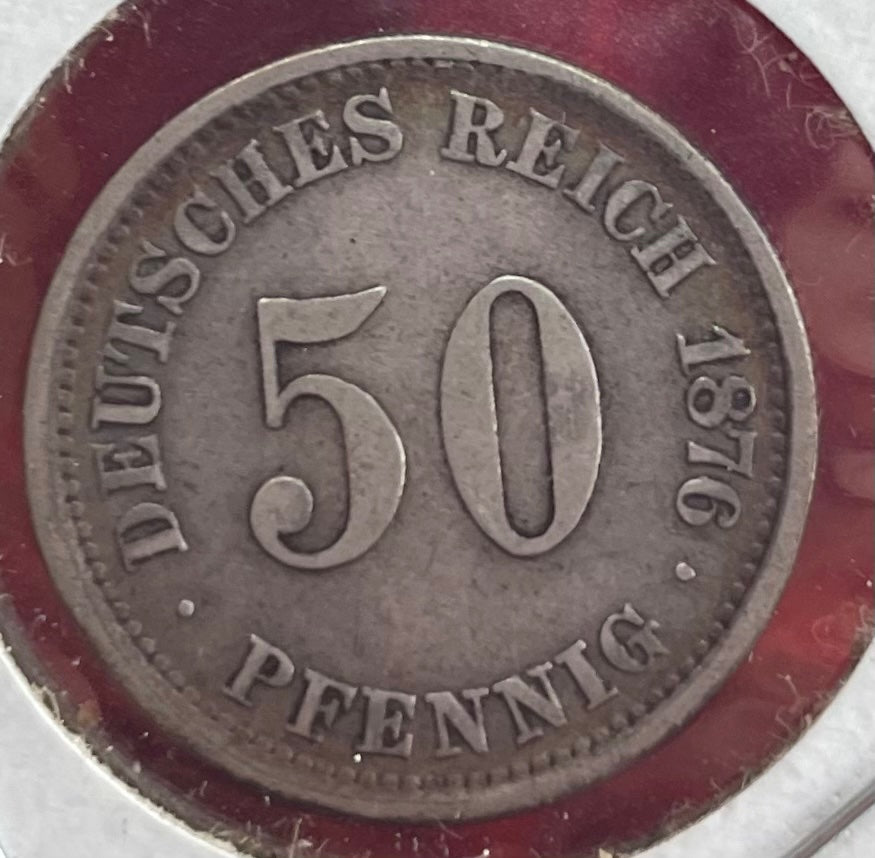 Germany 1876 50 Pfennig Mark (Pfennig) KM-7 Circulated World Coin Item Shown — front