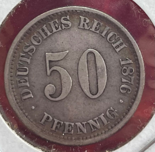 Germany 1876 50 Pfennig Mark (Pfennig) KM-7 Circulated World Coin Item Shown