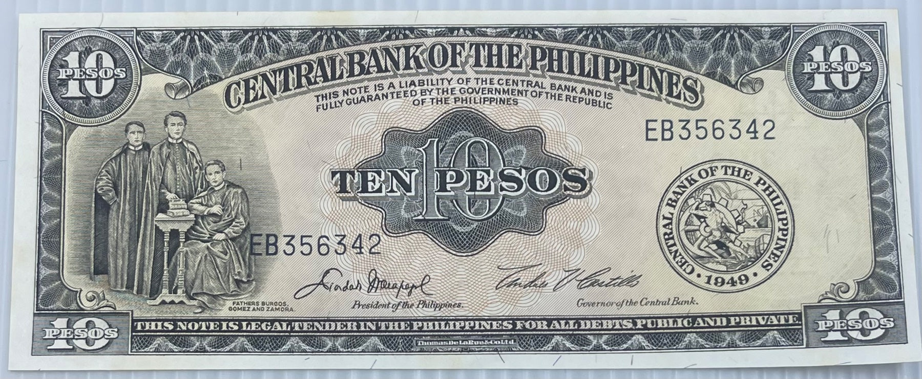 Philippines 1949 10 Pesos P-136 UNC World Banknote — front
