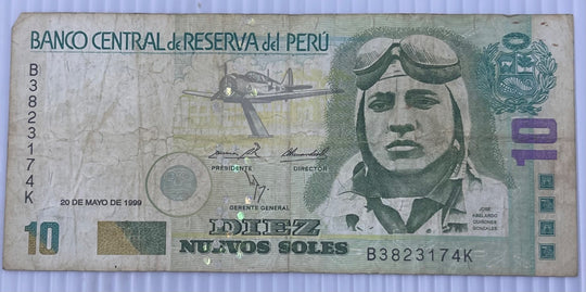 Peru 1999 10 Nuevos Soles P-168 Circulated World Banknote Note Shown