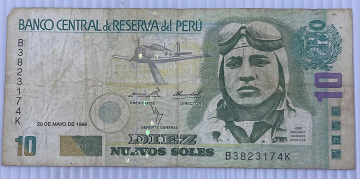 Peru 1999 10 Nuevos Soles P-168 Circulated World Banknote Note Shown — front
