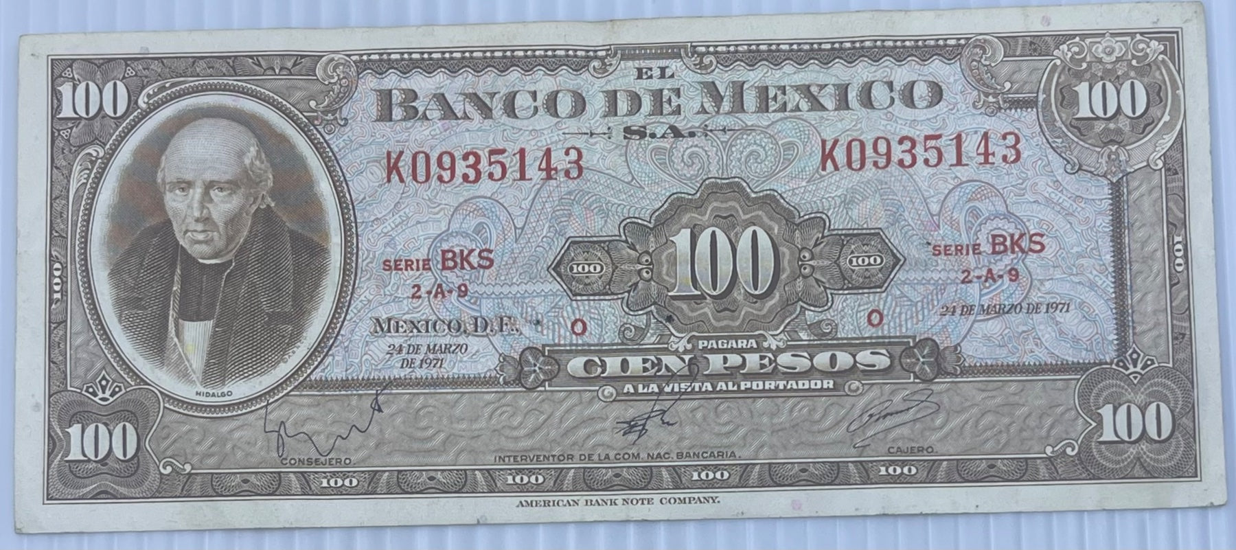 Mexico 1971 100 Pesos P-61  Circulated World Banknote Note Shown — front