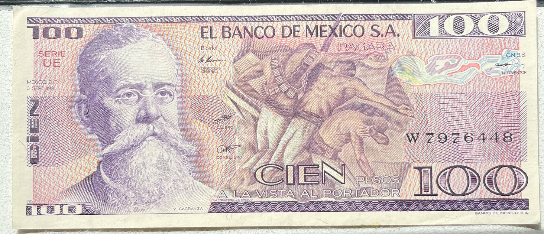 Mexico 1981 100 Pesos P-74 UNC World Banknote — front