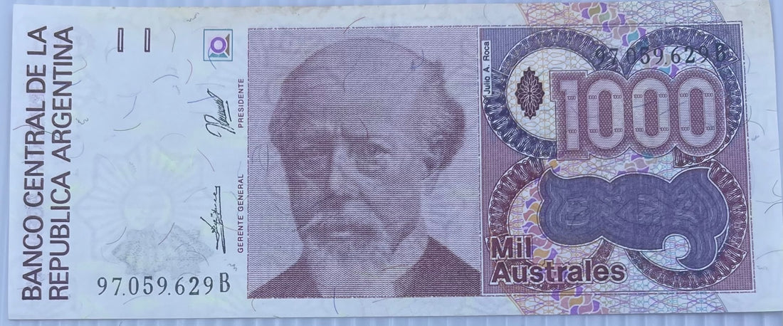 Argentina 1989 1000 Australes P-329 AU World Banknote — front
