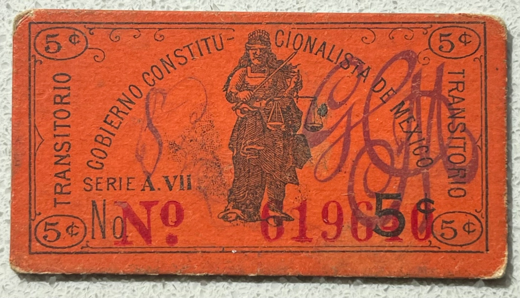 Mexico 1914 5 Centavos P-S681A Circulated World Banknote — front