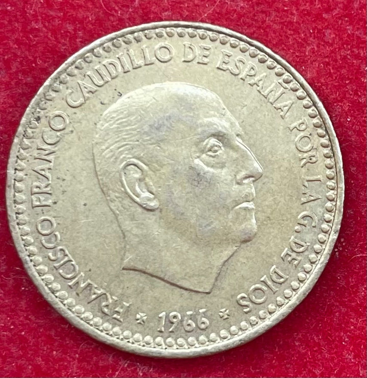 Spain 1966 (star date not legible) 1 Peseta KM-781 Circulated World Coin Item Shown — front