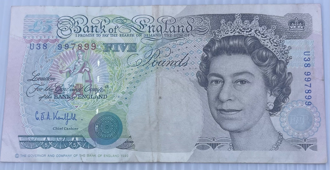 England 1991 5 Pounds P-382 Circulated World Banknote — front
