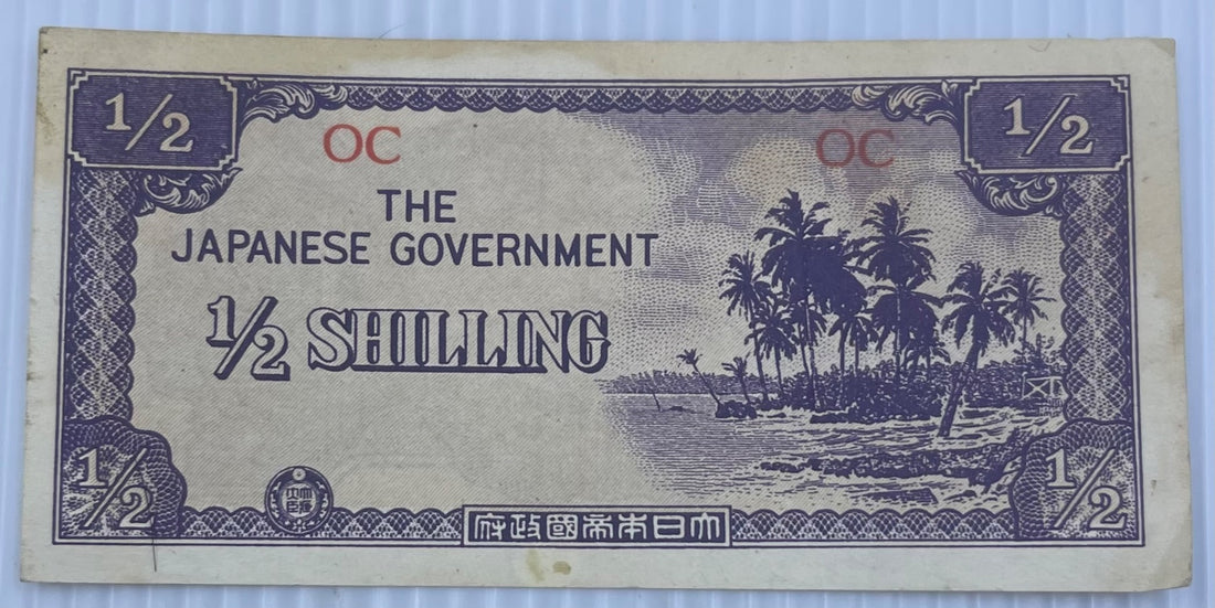 Oceania (Japanese Invasion Money) 1942 1/2 Shilling P-1 Circulated World Banknote Note Shown — front