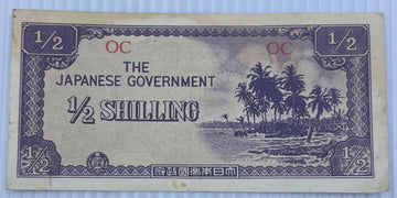 Oceania (Japanese Invasion Money) 1942 1/2 Shilling P-1 Circulated World Banknote Note Shown — front