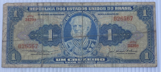 Brazil 1954 1 Cruzeiro P-150 Circulated World Banknote