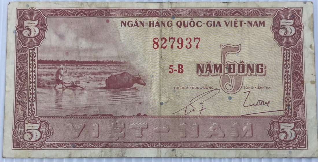 South Vietnam 1955 5 Đồng P-2 Circulated World Banknote Note Shown — front