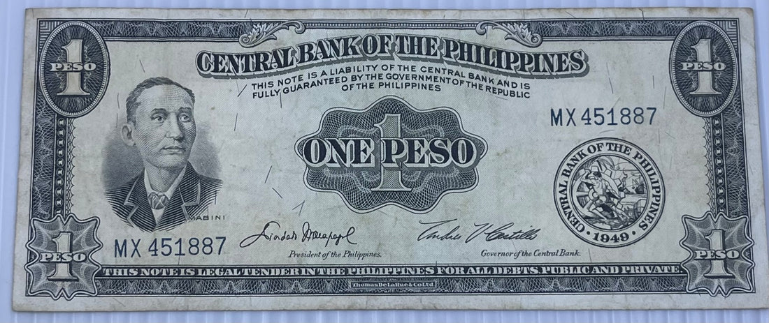 Philippines 1949 1 Peso P-133 Circulated World Banknote — front