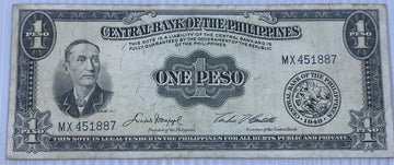 Philippines 1949 1 Peso P-133 Circulated World Banknote — front