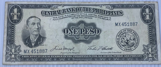 Philippines 1949 1 Peso P-133 Circulated World Banknote