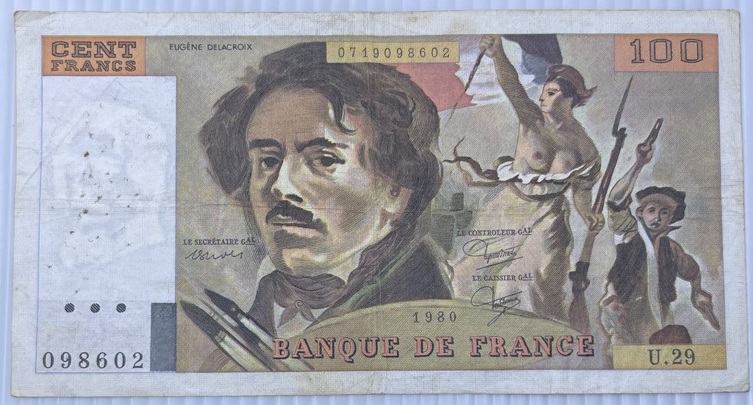 France 1980 100 French francs P-154 Circulated World Banknote Note Shown — front