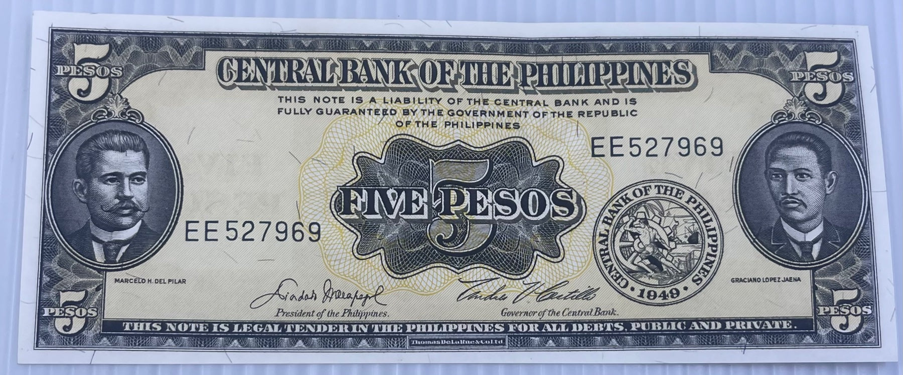 Philippines 1949 5 Pesos P-135E UNC World Banknote — front