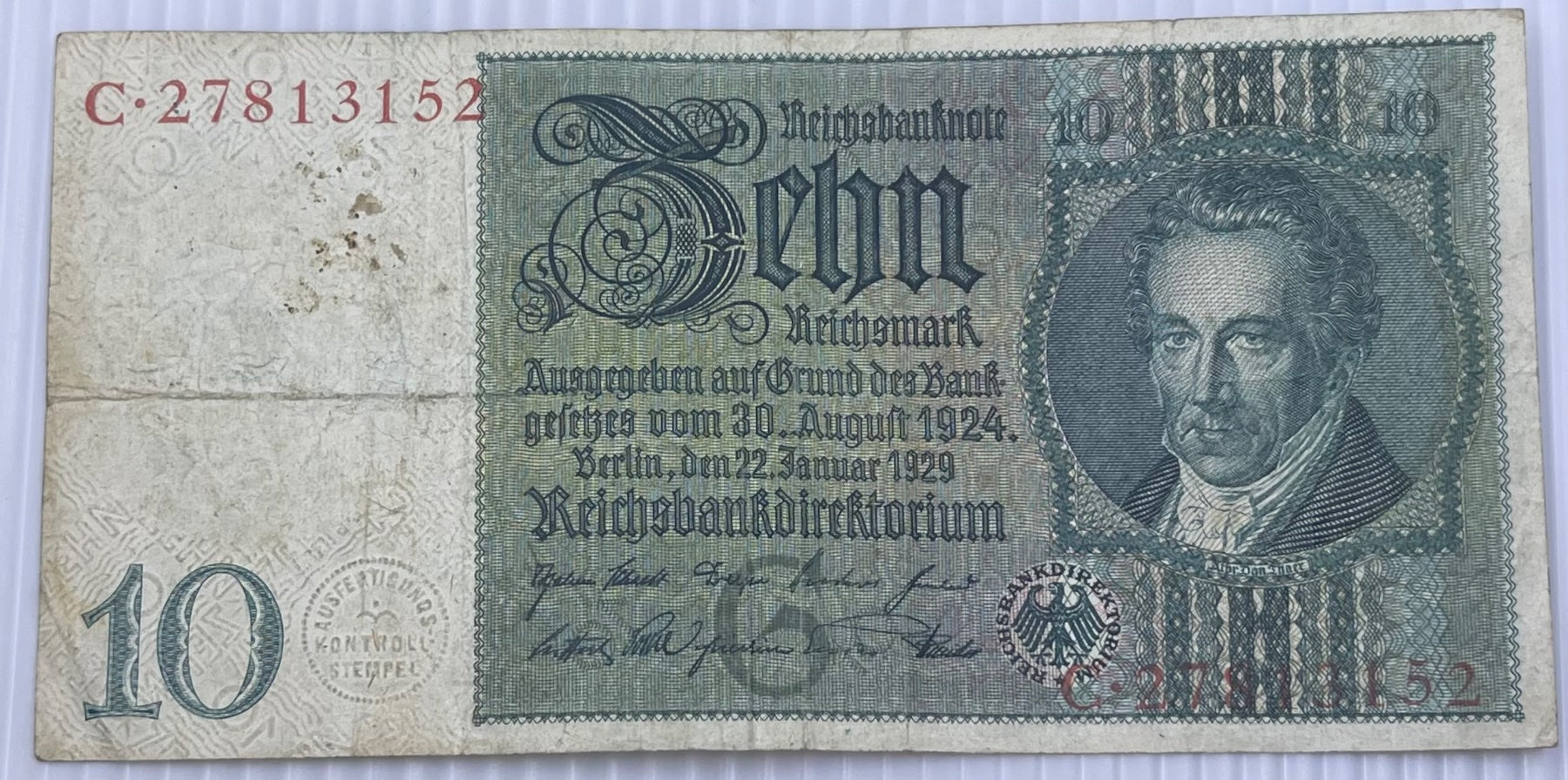 Germany 1929 10 Reichsmark P-181 Circulated World Banknote — front