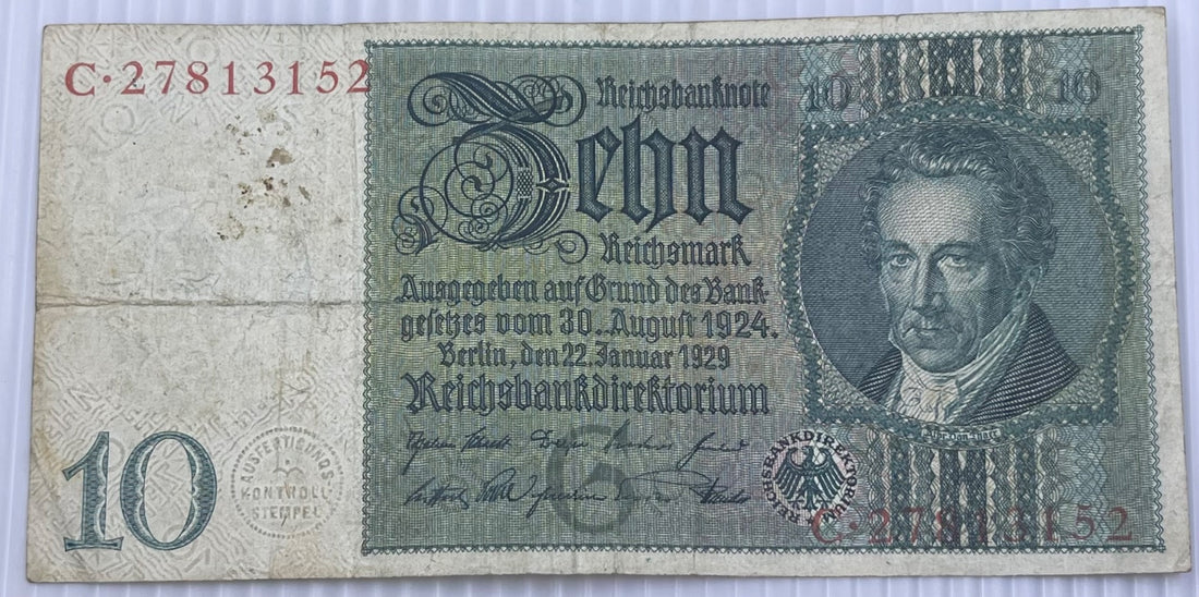 Germany 1929 10 Reichsmark P-181 Circulated World Banknote — front
