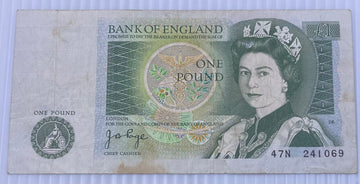 England 1978 1 Pound P-377 Circulated World Banknote — front